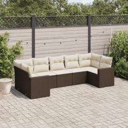 Salon de jardin avec coussins 7 pcs marron résine tressée