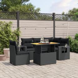 Salon de jardin 6 pcs avec coussins noir résine tressée