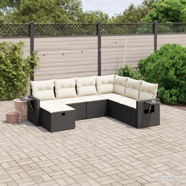 Salon de jardin 7 pcs avec coussins noir rsine tresse