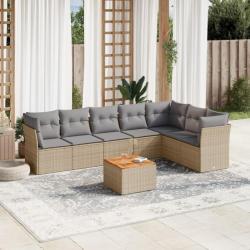 Salon de jardin avec coussins 8pcs mélange beige résine tressée