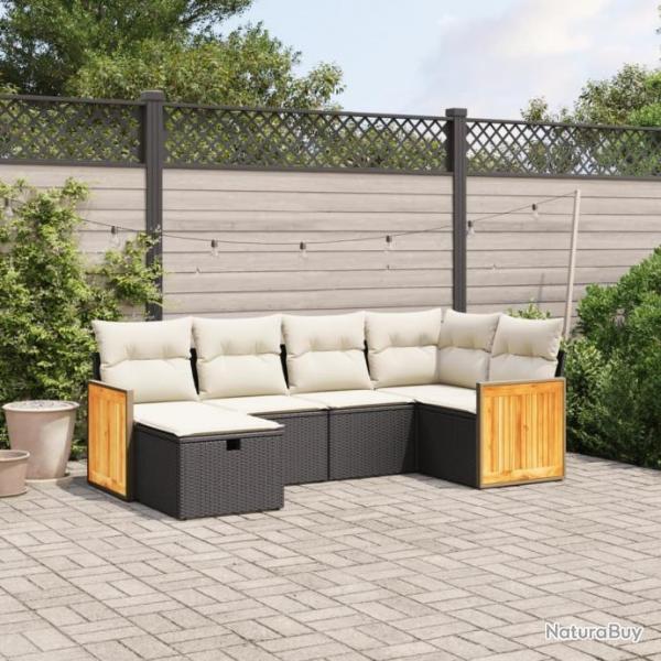 Salon de jardin 6 pcs avec coussins noir rsine tresse