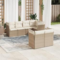 Salon de jardin avec coussins 7 pcs beige résine tressée