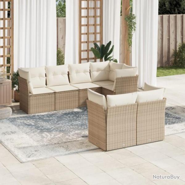 Salon de jardin avec coussins 7 pcs beige rsine tresse