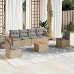 Salon de jardin avec coussins 7 pcs beige résine tressée