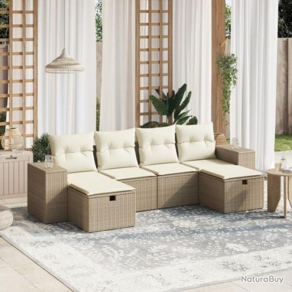 Salon de jardin avec coussins 6 pcs beige rsine tresse