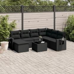 Salon de jardin 8 pcs avec coussins noir résine tressée