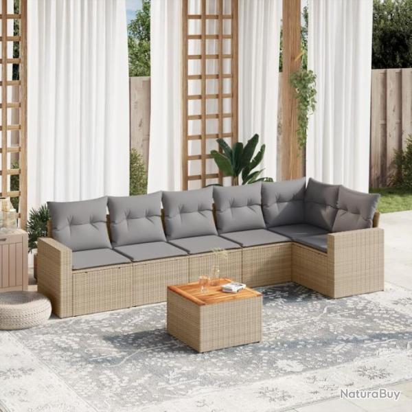 Salon de jardin avec coussins 7pcs mlange beige rsine tresse