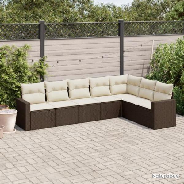 Salon de jardin avec coussins 7 pcs marron rsine tresse