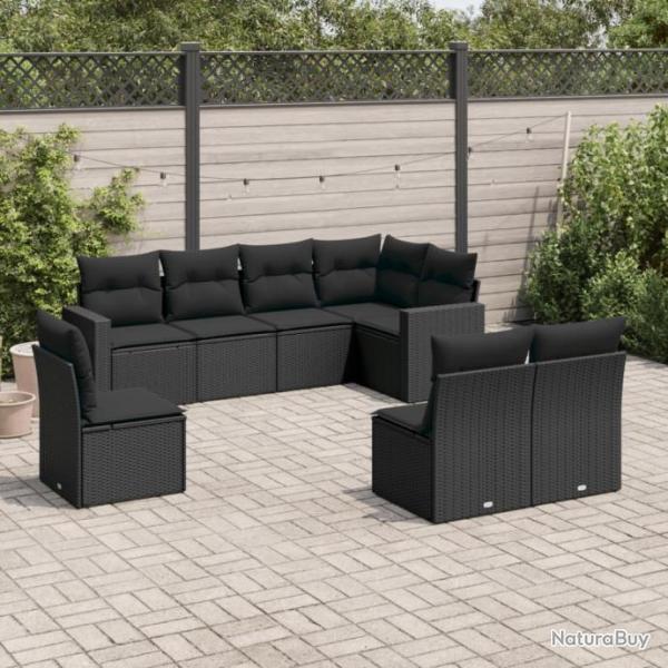 Salon de jardin 8 pcs avec coussins noir rsine tresse