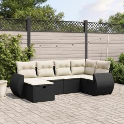 Salon de jardin 6 pcs avec coussins noir résine tressée