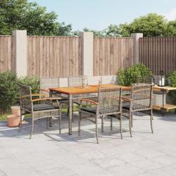 Ensemble à manger de jardin et coussins 7 pcs gris rotin