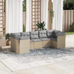 Salon de jardin avec coussins 7 pcs beige résine tressée