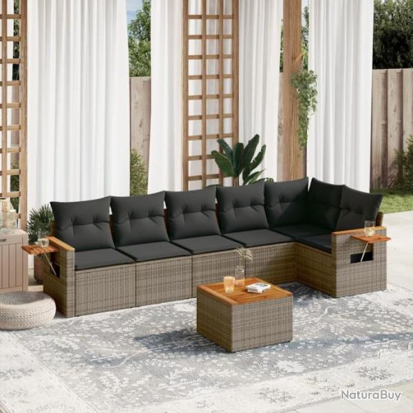 Salon de jardin avec coussins 7 pcs gris rsine tresse