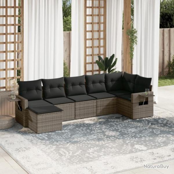 Salon de jardin avec coussins 7 pcs gris rsine tresse