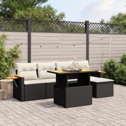 Salon de jardin 6 pcs avec coussins noir résine tressée