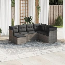 Salon de jardin avec coussins 7 pcs gris résine tressée