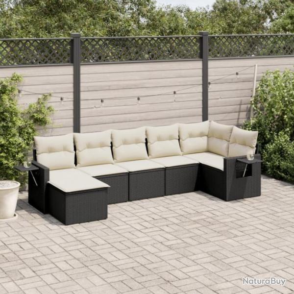 Salon de jardin 7 pcs avec coussins noir rsine tresse