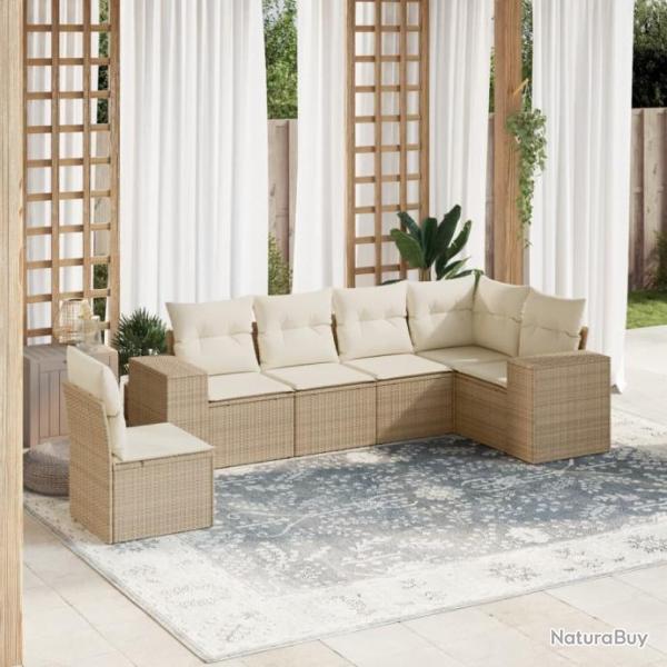 Salon de jardin avec coussins 6 pcs beige rsine tresse