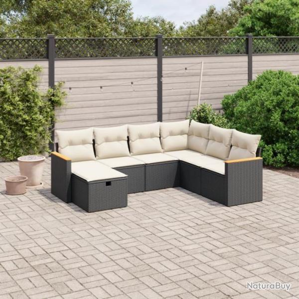 Salon de jardin 7 pcs avec coussins noir rsine tresse