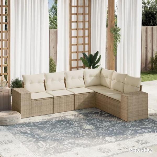 Salon de jardin avec coussins 6 pcs beige rsine tresse