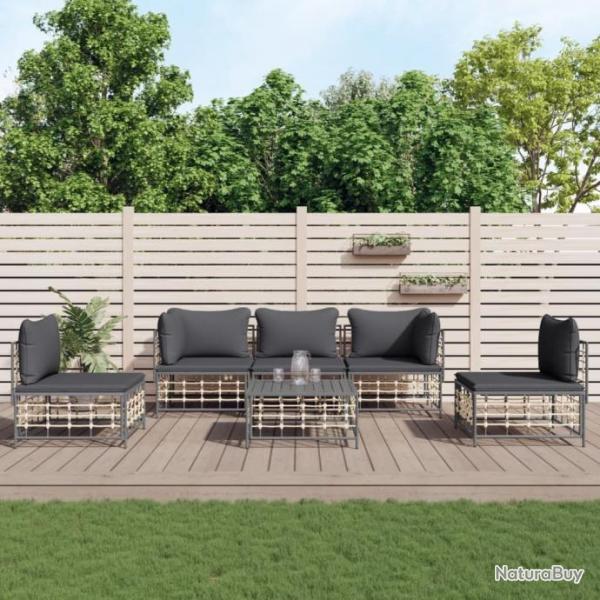 Salon de jardin 6 pcs avec coussins anthracite rsine tresse