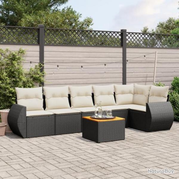 Salon de jardin 7 pcs avec coussins noir rsine tresse