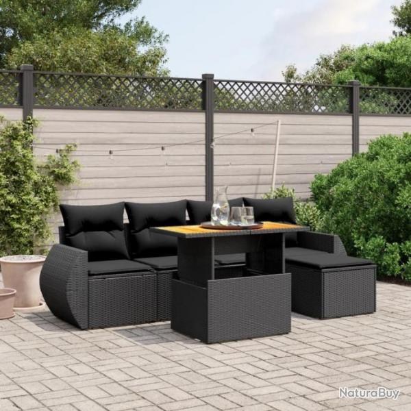 Salon de jardin 6 pcs avec coussins noir rsine tresse