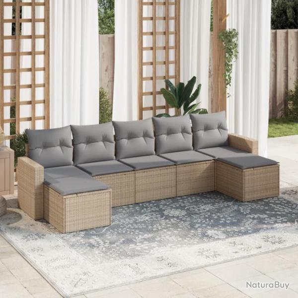 Salon de jardin avec coussins 7 pcs beige rsine tresse