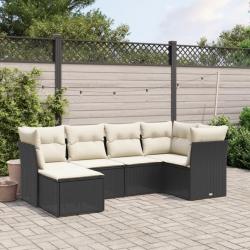 Salon de jardin 6 pcs avec coussins noir résine tressée