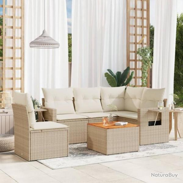 Salon de jardin avec coussins 6 pcs beige rsine tresse