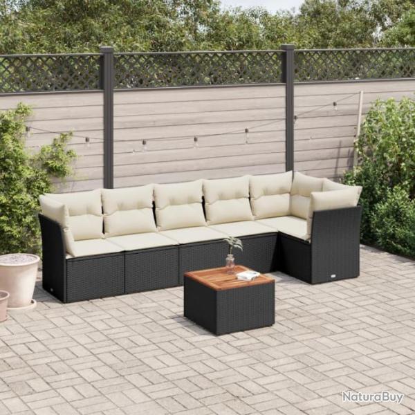 Salon de jardin 7 pcs avec coussins noir rsine tresse