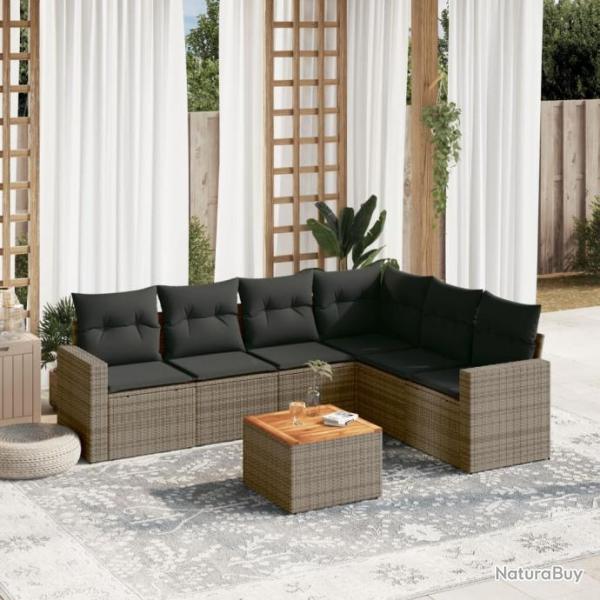 Salon de jardin avec coussins 7 pcs gris rsine tresse