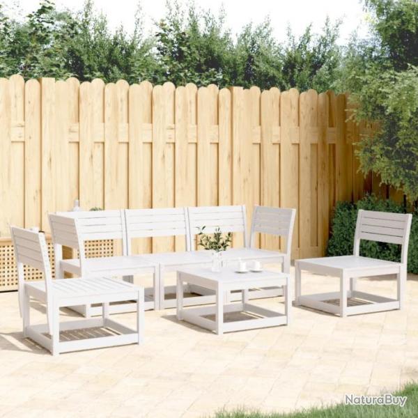 Salon de jardin 5 pcs blanc bois massif de pin