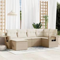 Salon de jardin avec coussins 6 pcs beige résine tressée