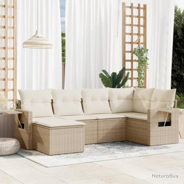 Salon de jardin avec coussins 6 pcs beige rsine tresse