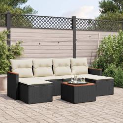 Salon de jardin 7 pcs avec coussins noir résine tressée