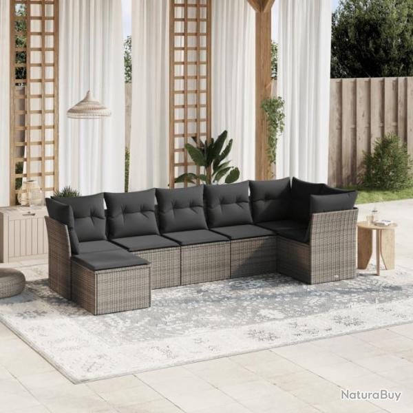 Salon de jardin avec coussins 7 pcs gris rsine tresse