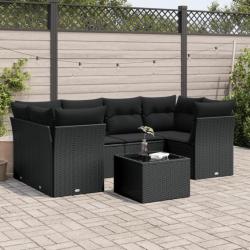 Salon de jardin 7 pcs avec coussins noir résine tressée