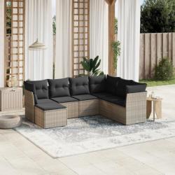 Salon de jardin avec coussins 7 pcs gris résine tressée