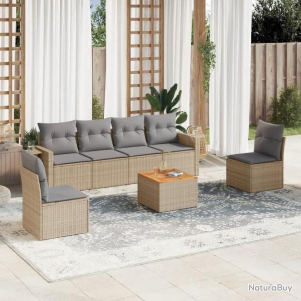 Salon de jardin avec coussins 7pcs mlange beige rsine tresse