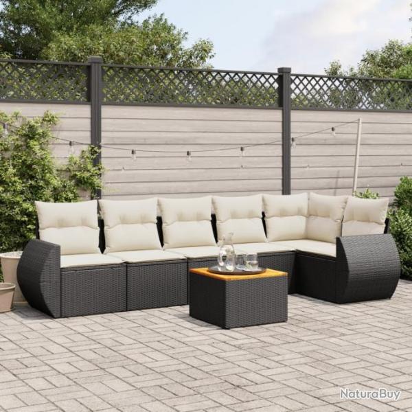 Salon de jardin 7 pcs avec coussins noir rsine tresse