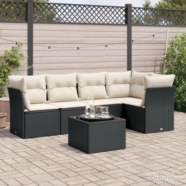 Salon de jardin 6 pcs avec coussins noir rsine tresse