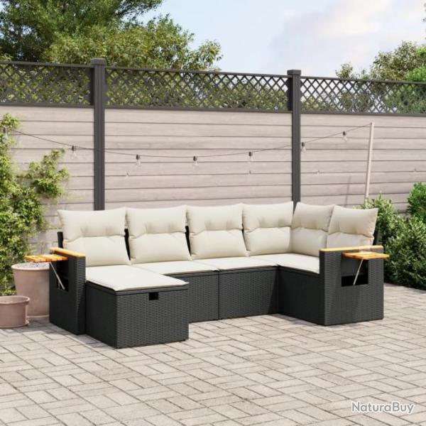 Salon de jardin 6 pcs avec coussins noir rsine tresse