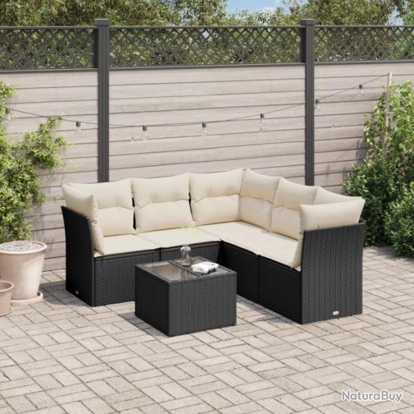 Salon de jardin 6 pcs avec coussins noir rsine tresse