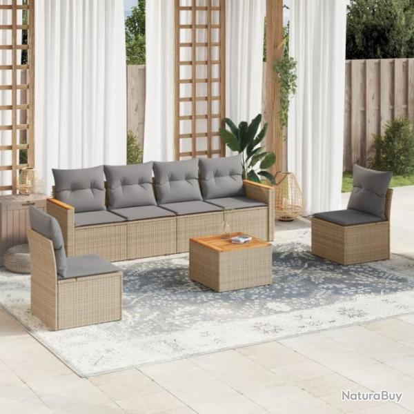 Salon de jardin avec coussins 7pcs mlange beige rsine tresse