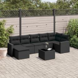 Salon de jardin 8 pcs avec coussins noir résine tressée