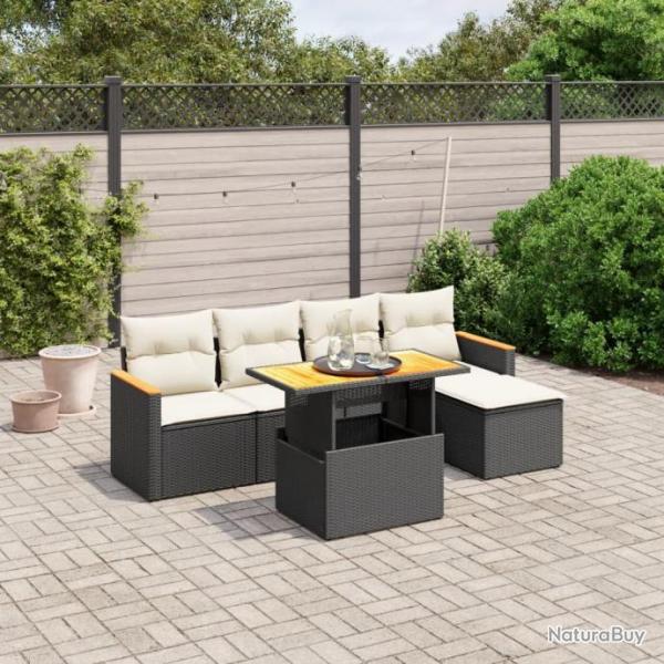 Salon de jardin 6 pcs avec coussins noir rsine tresse