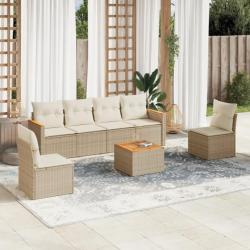 Salon de jardin avec coussins 7 pcs beige résine tressée