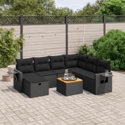 Salon de jardin 8 pcs avec coussins noir résine tressée