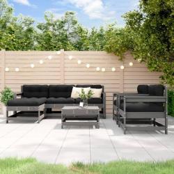 Salon de jardin 7 pcs Gris Bois de pin massif